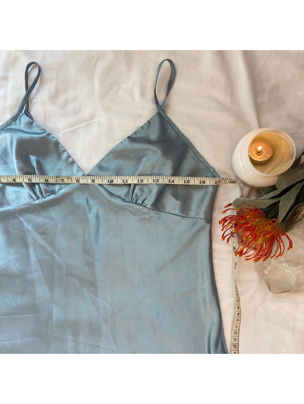 Y2k 90s Slip Dress Light Blue Satin Coquette Fairy Whimsy Feminine Romantic Boho - Picture 4 of 7